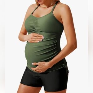 Maternity Tankini Swimsuit NWT Boyshorts Olive Green Black XXL